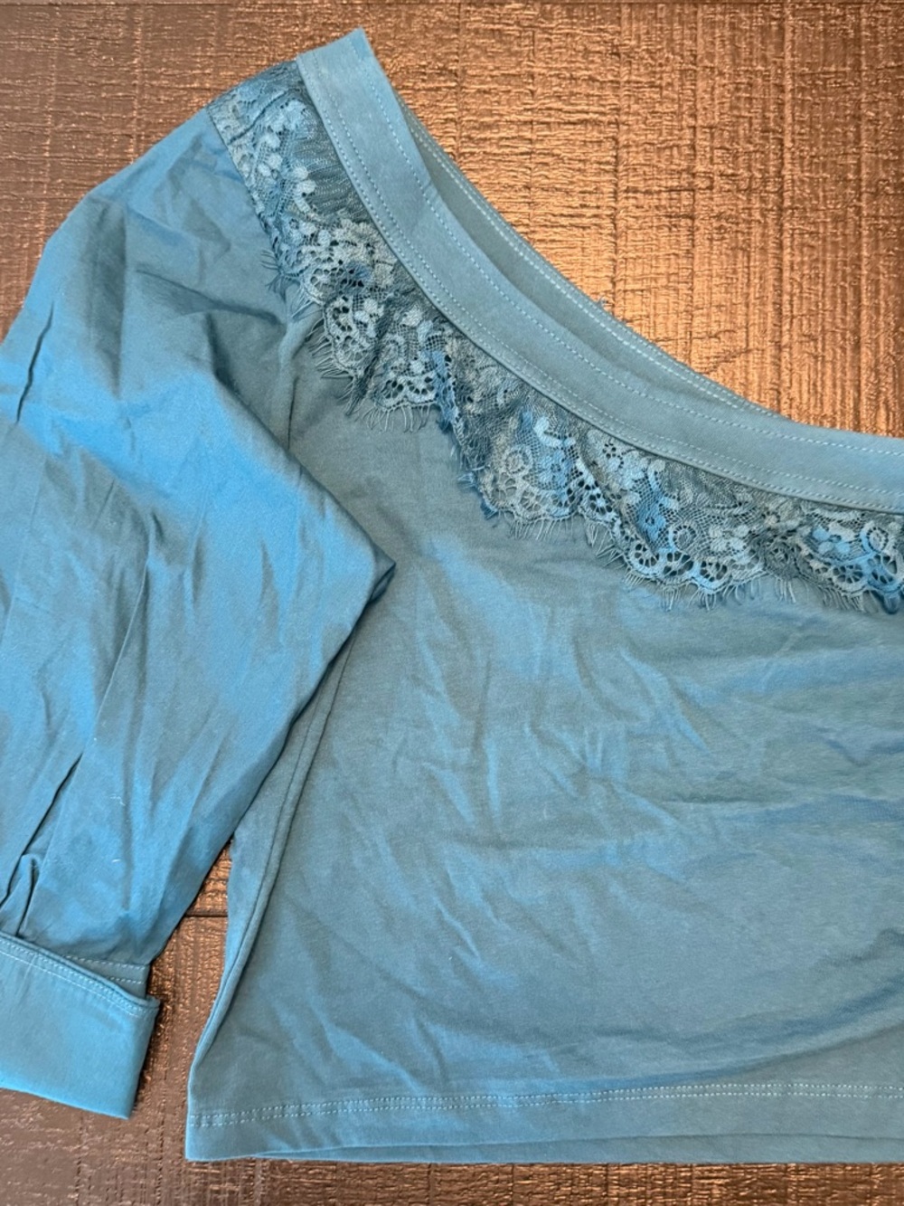 Anthropologie Teal Lace Trim Off-Shoulder Top